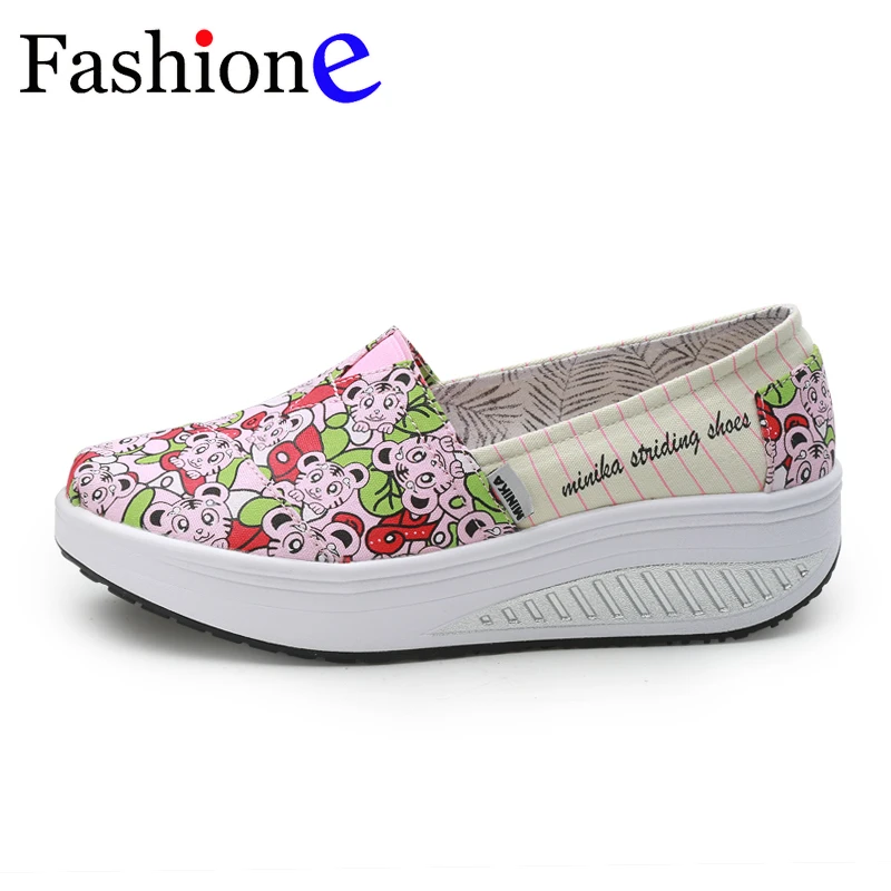 Canvas Print Women Swing Shoes 2018 New Arrival Height Increasing Health Slip-On Comfort Toning | Обувь