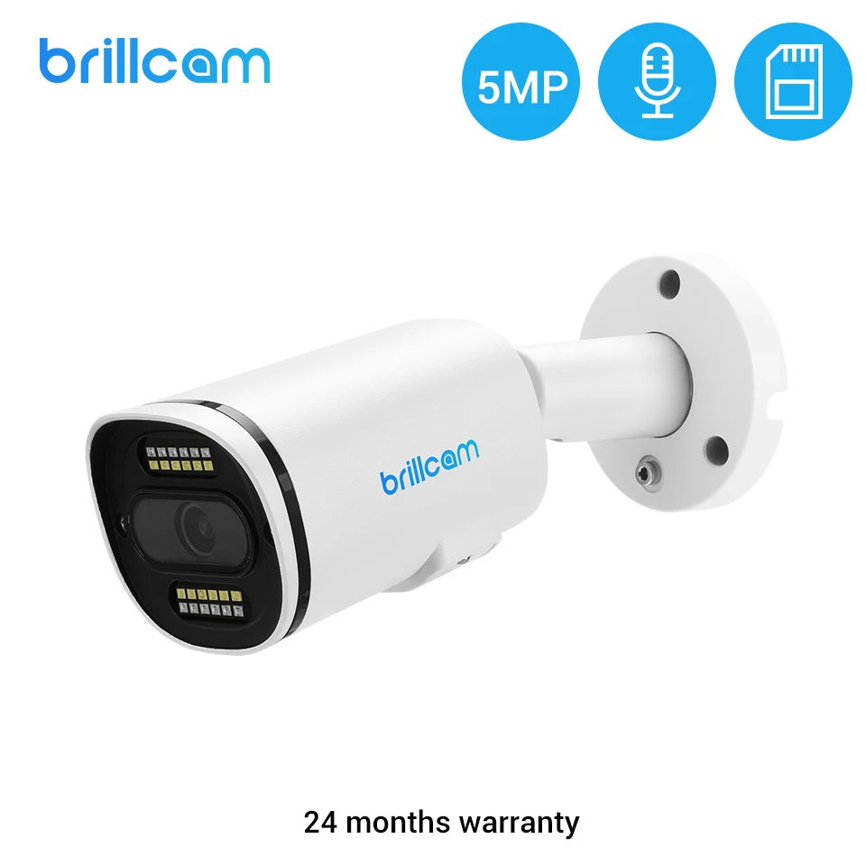 Brillcam 5MP UHD двойной светодиодный Пуля IP Камера с 2 8 мм Len PoE IP67 всепогодный AI SD слот