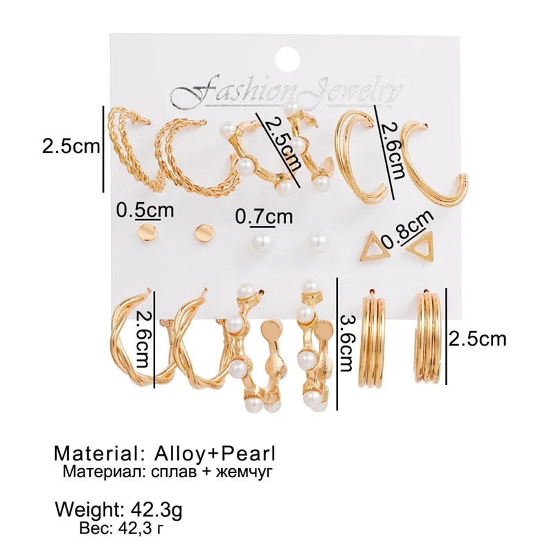 

IFMIA Vintage Gold Hoop Earrings Set for Women Girl Pearl Circle Hoop Earring Big Piercing Brinco Fashion Jewelry 2021 New Gifts