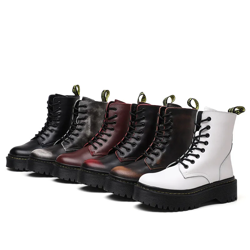 Ботинки martin из натуральной кожи на толстой подошве зимние женские ботильоны