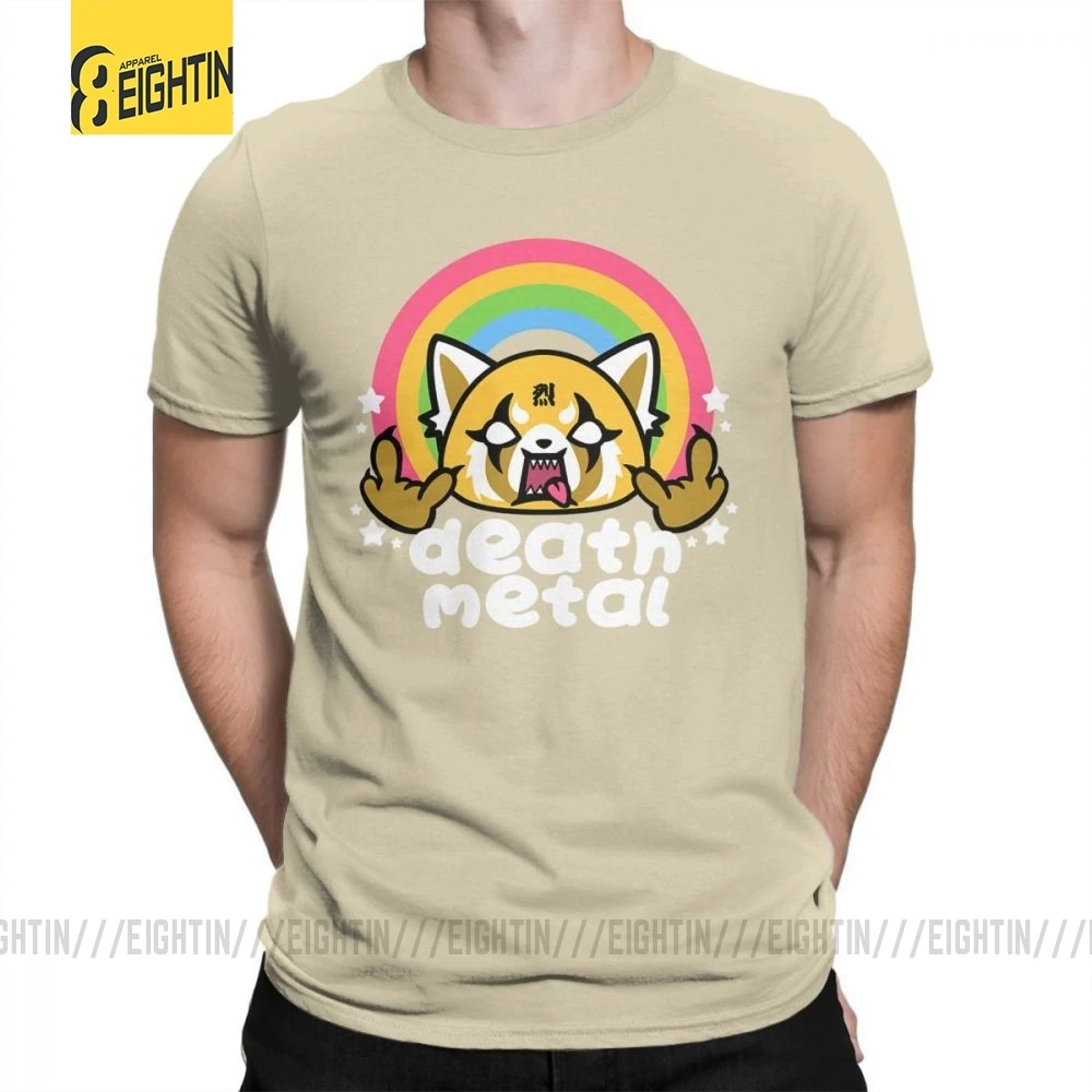 Хаки Death Metal Aggretsuko aggression Retsuko, футболки из хлопка, Мужская одежда, футболки с коротким рукавом, футболки большого размера с рисунком - Цвет: Хаки