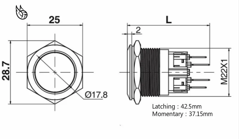 22 мм металлический кнопочный переключатель из нержавеющей стали