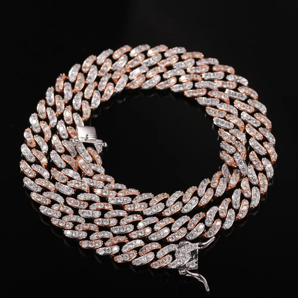 Хип хоп розовый AAA кубическая циркониевая подвеска Bling Iced Out кубинские Короткие Ожерелья Роскошные CZ камень звено цепи мужские украшения-браслеты