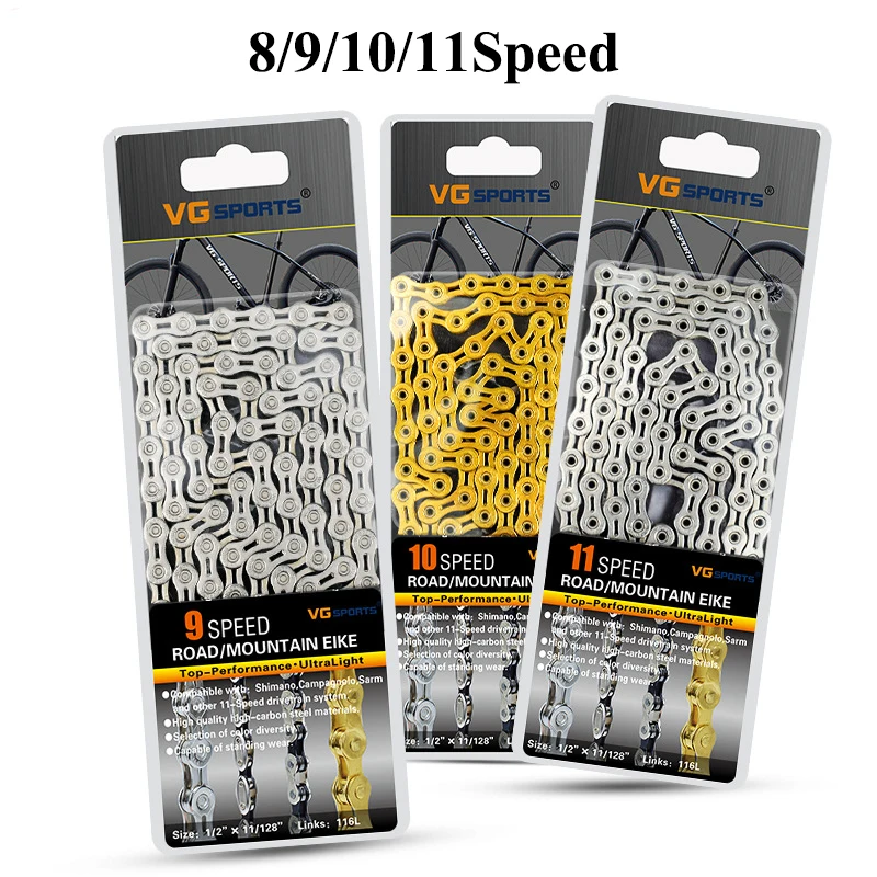 8 9 10 11 12 Speed Bicycle Chain Silver Half Hollow Bike Chain Mountain Road Bike Full Hollow Chains Ultralight 116L