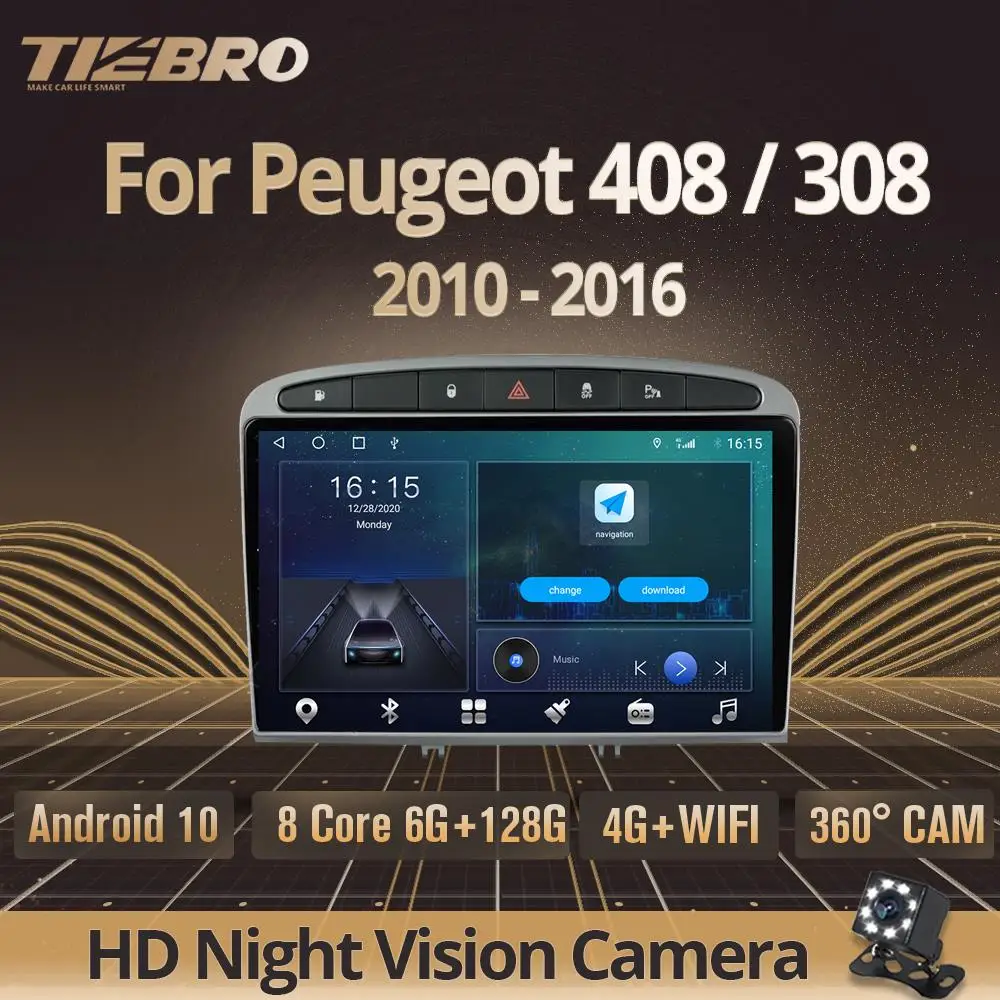 

Автомагнитола TIEBRO 2 Din Android 10,0 для Peugeot 408 308 2010-2016 Автомобильный мультимедийный видеоплеер навигатор GPS DSP NO 2Din DVD IGO