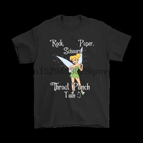 Rock бумажные ножницы горловой Дырокол I Win Tinker Bell забавная черная футболка S