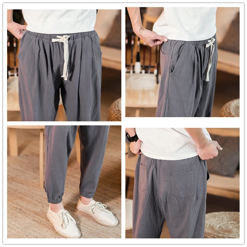 Мужские хлопковые брюки JDDTON повседневные льняные шармы длиной до щиколотки в