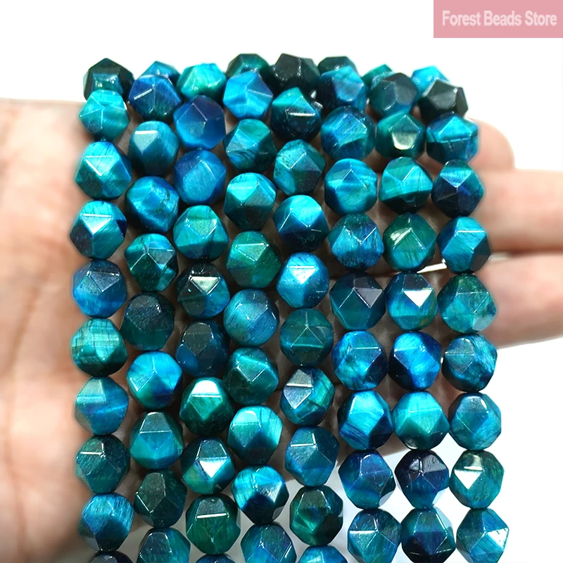 Бусины круглые из натуральных алмазов с гранями павлин синий тигровый глаз для