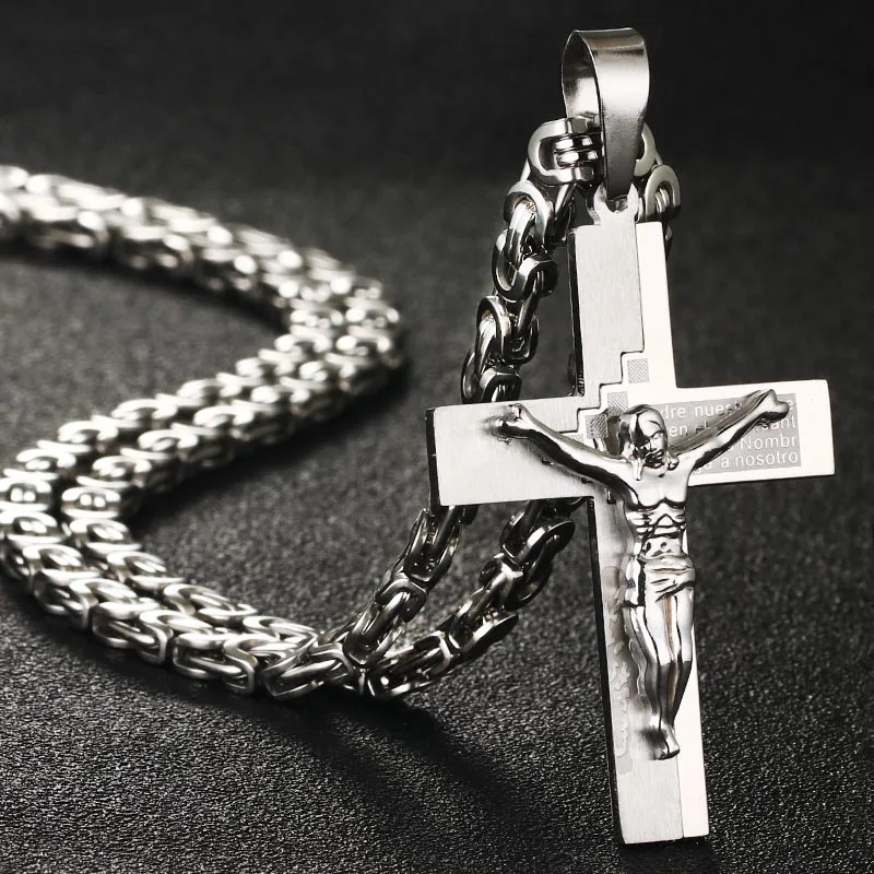Библейский крест Иисуса Христа кулон ожерелье мужской золотой цвет нержавеющая