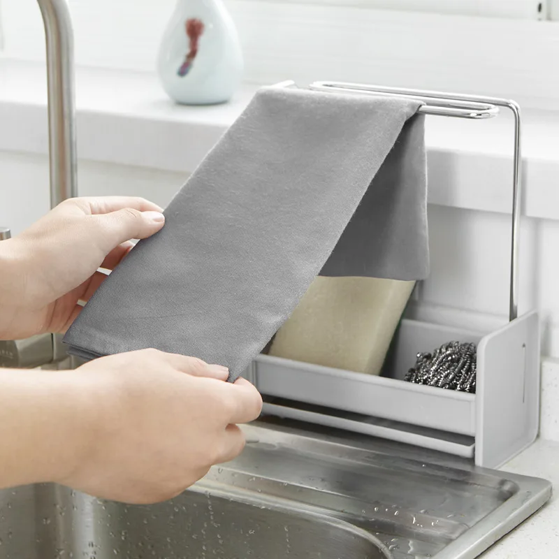 

Kitchen Stainless Steel Rag Hanger for Towel Sink Sponge Holder Rack Detachable Ventilating and Draining Shelf at the Bottom