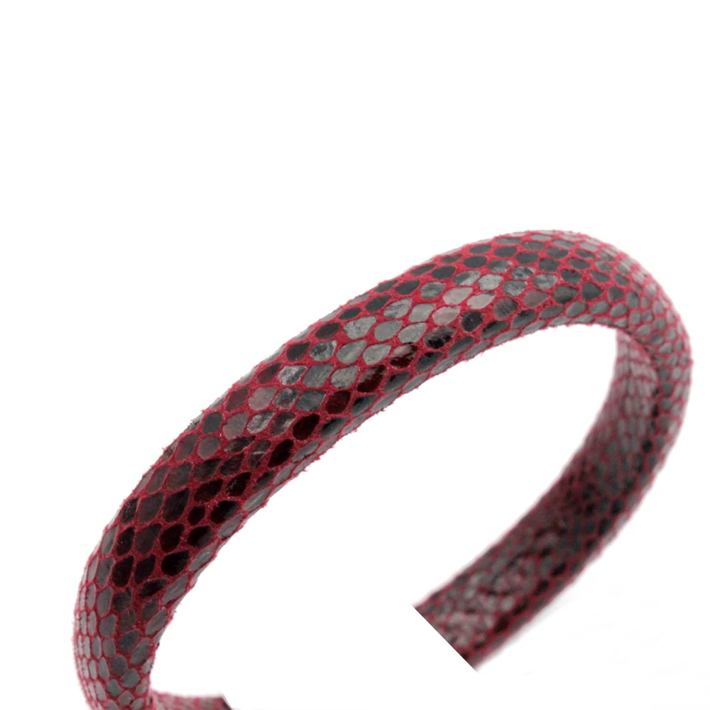 

Aaazee 1 Yard 10mmx6mm Dark Red Base Snake Skin Pattern Licorice Leather Strip, Outside PU with Inside Cowhide For DIY Jewelry