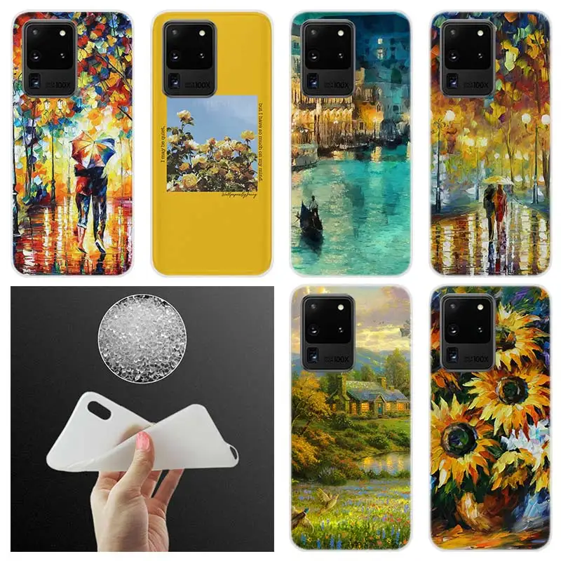 Эстетичный желтый масляный рисунок мягкий силиконовый чехол для Samsung S21 S20 S11 Ultra S10