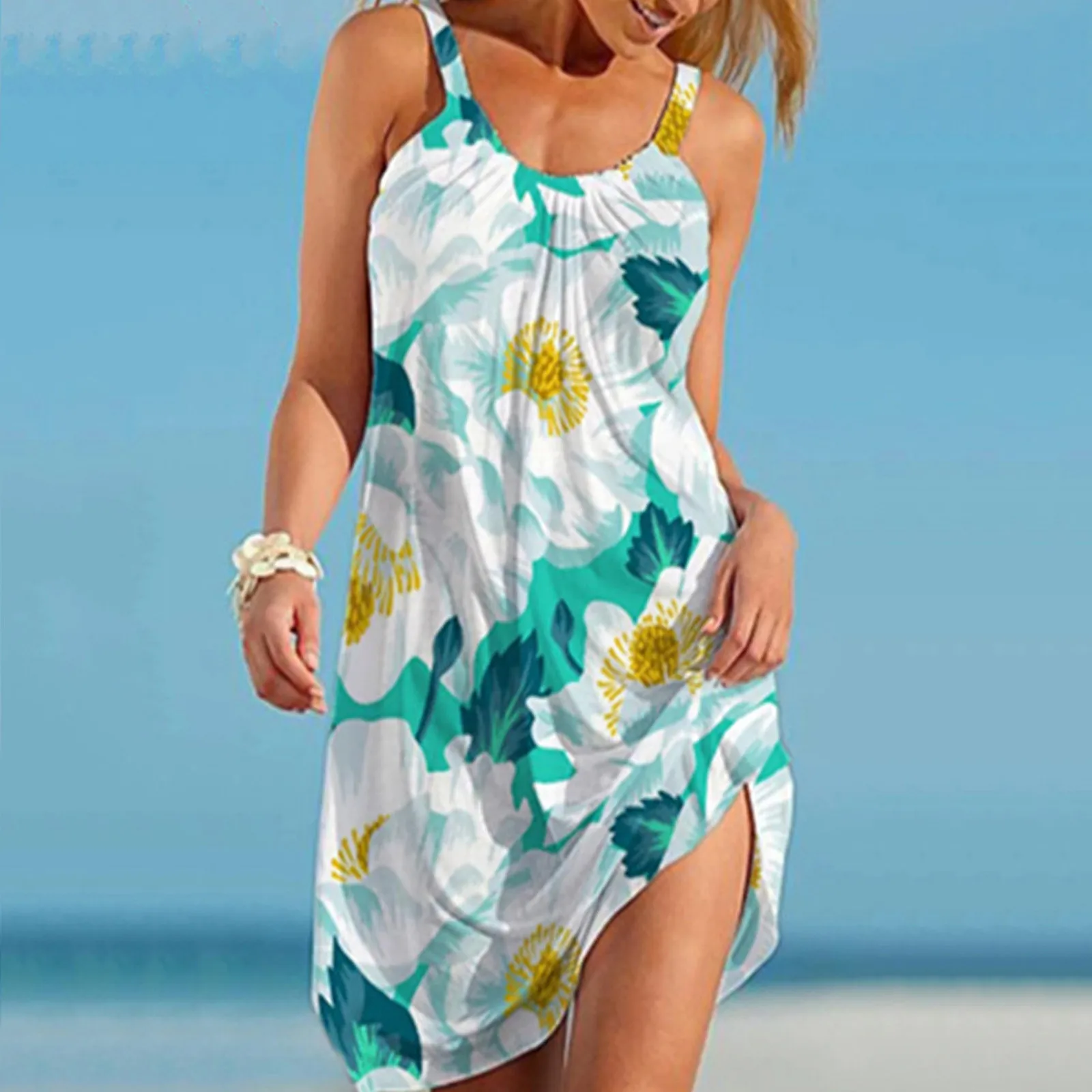 

Women Dresses Summer Sexy Dress Sundress Robe Plus Size Print Daily Casual Sleeveless Vintage Bohemian O-neck Maxi Dress 2021