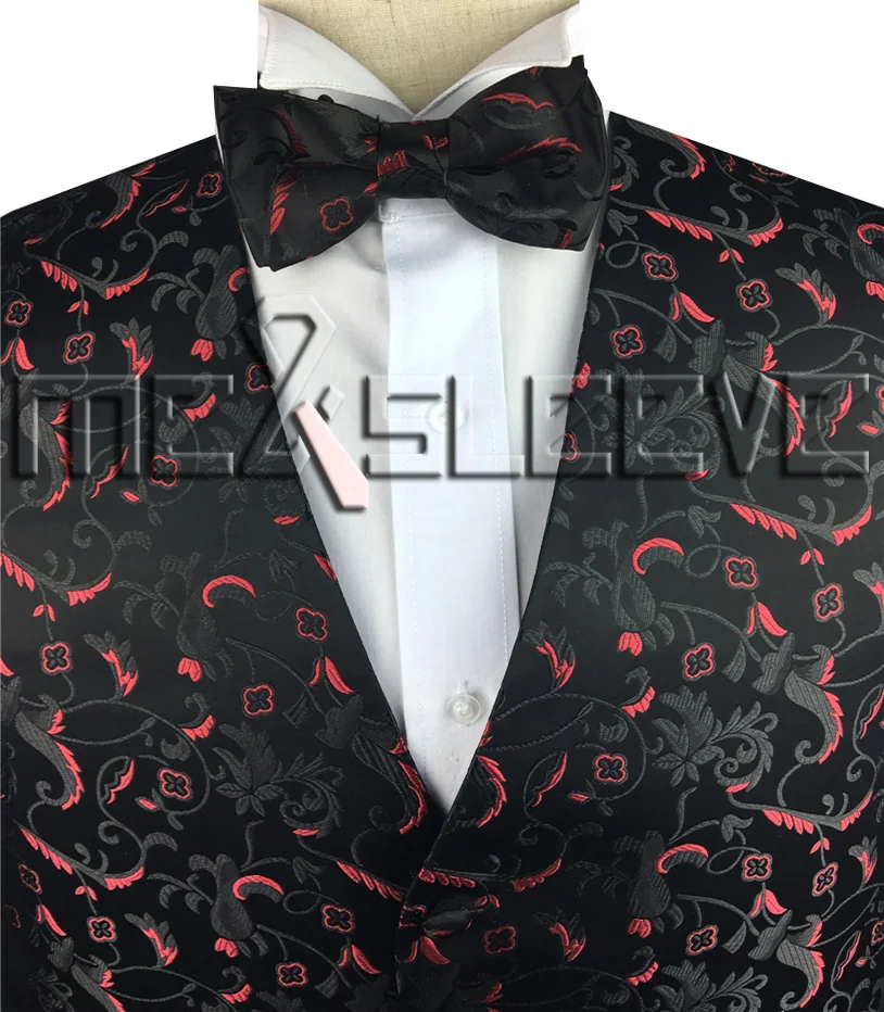 free shipping man's flower tailored tuxedo waistcoat set(vest+ascot tie+handkerchief - Цвет: black