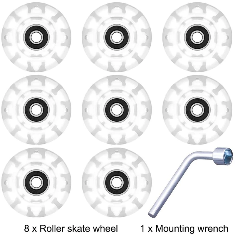 

8 Pack Roller Skate Wheels with Bearings Installed Luminous Quad Light Up Wheels for Double Row Skating and Skateboard