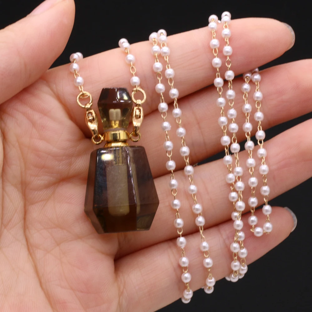 

Natural Semi-precious Stone Perfume Bottles Pendant Smoky Quartz Two Accessories for Free for Jewelry Making Necklaces Gift