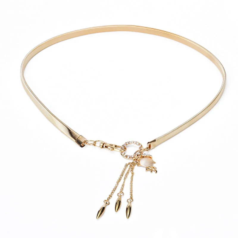 

A001 2021 new metal elastic waist chain fox pendant rhinestone inlaid belt dress girdle belt luxury chain belts for women