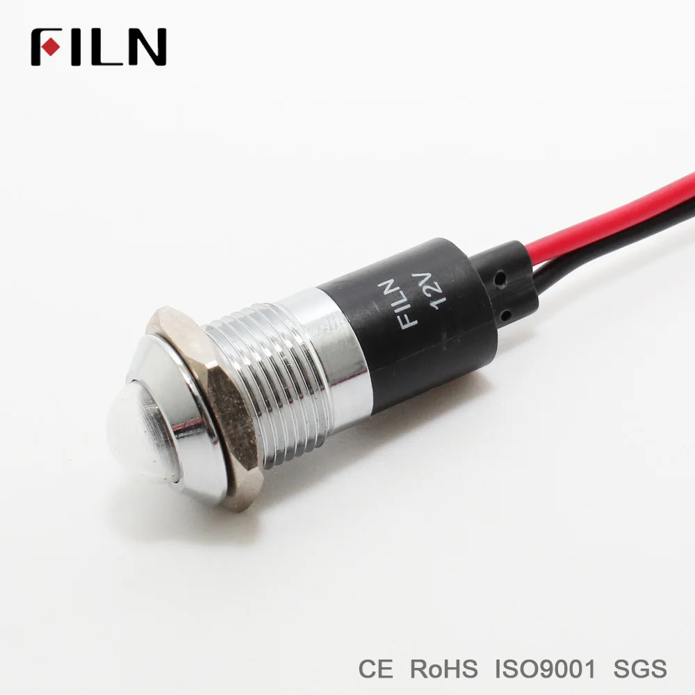

FILN 6V 12V 24V 110V 220v yellow blue green white led Metal Indicator light 14mm pilot Signal lamp with 20cm wire