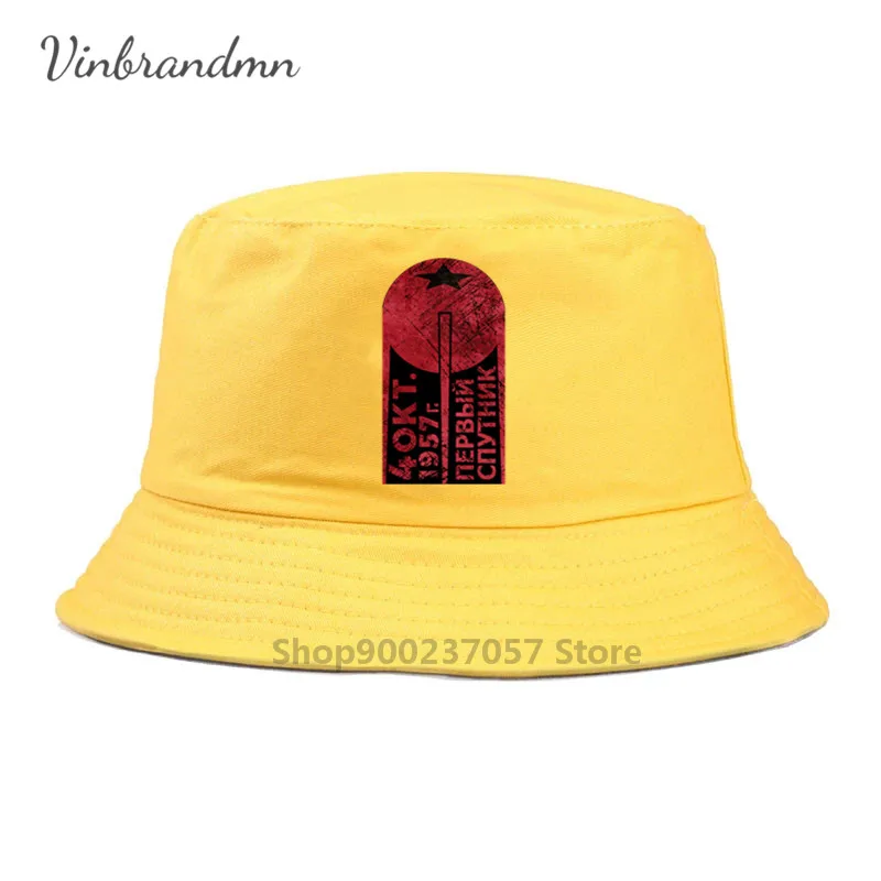 3D Russia CCCP Yuri Gagarin Sputnik 1 First Satellite gold edition Fisherman Hat Soviet cosmonaut 1961 Panama Bucket |