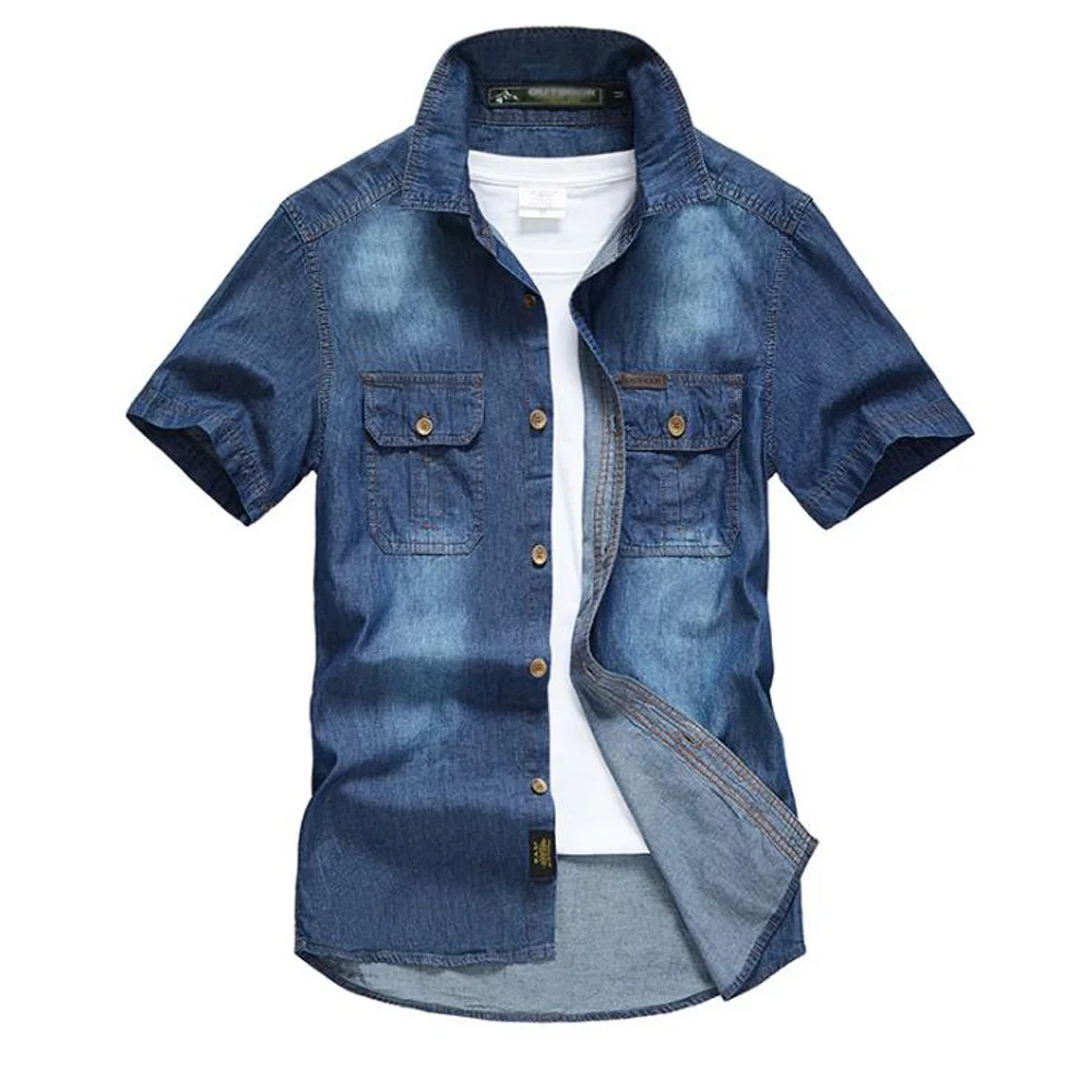 

Summer Casual Blue Denim Shirt Men Shirts 2021 New Fashion Chemise Homme Mens Jean Shirts Short Sleeve Shirt Men Blouse