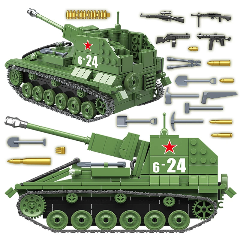 

601PCS Military Tank Soviet Russia SU-76M BT7 Tank Building Blocks City WW2 Soldier Police Army Bricks Children Toys Gifts