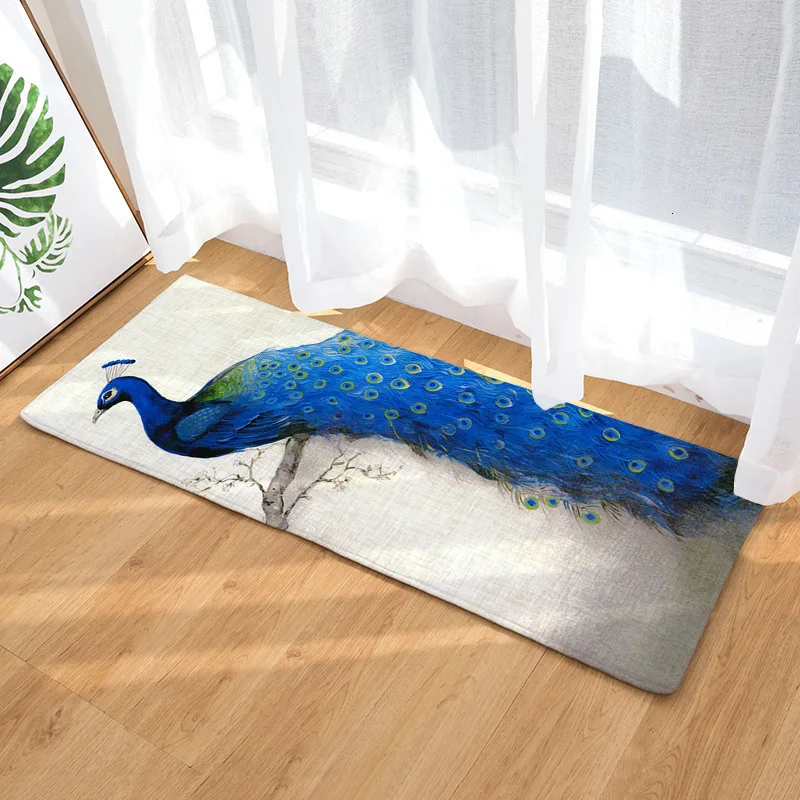Длинный коврик с павлином для украшения дома нескользящий напольный ковер офиса