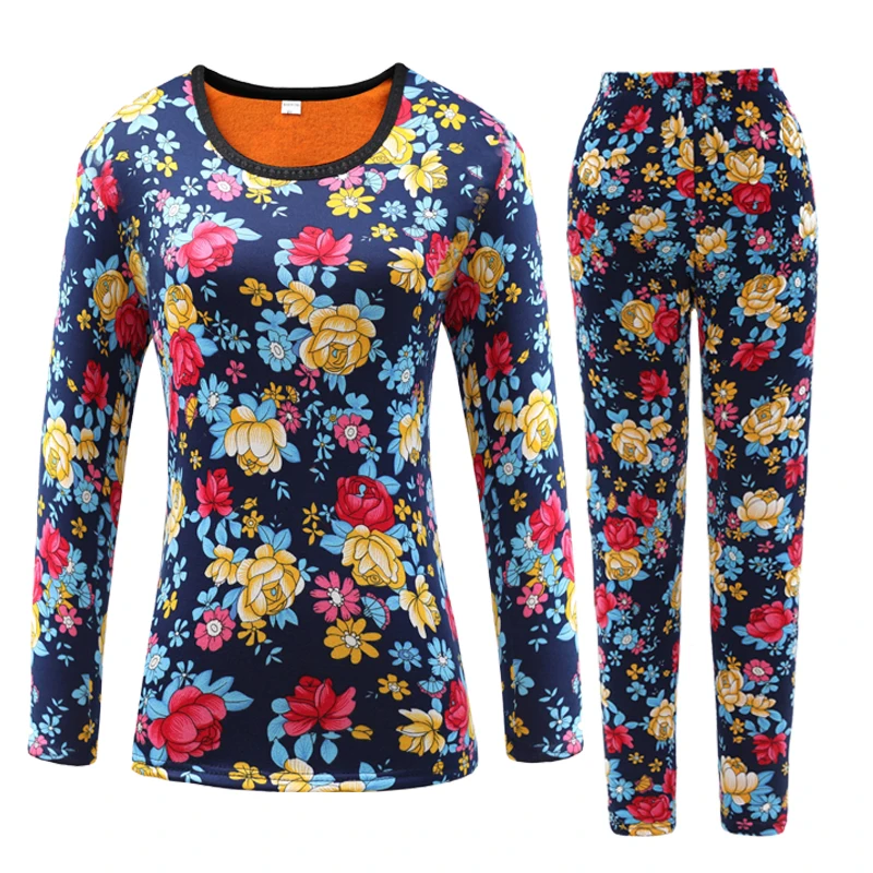 

Trending Products 2020 Thermal underwear Lady clothes set Middle age clothing Plus velvet autumn printing 2 piece set thick 181