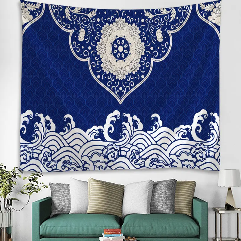Китайский темно-синий цветок гобелен с пейзажем гостиная кровать комната мульти