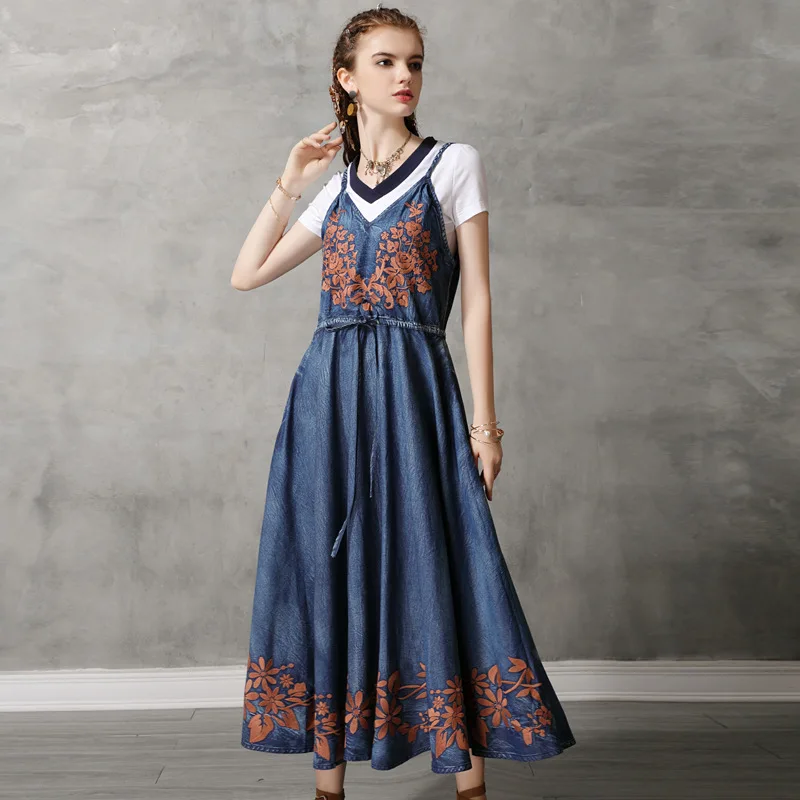 Джинсовое платье женские сексуальные винтажные Спагетти ремень без рукавов