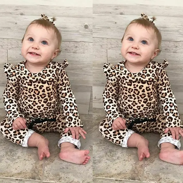 

Newborn Baby Girl Leopard print Clothes T-Shirt Tops +Long Pants Casual Outfits 0-24M