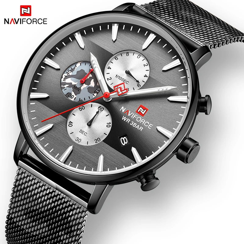

Часы наручные NAVIFORCE Мужские кварцевые спортивные, роскошные брендовые модные водонепроницаемые армейские в стиле милитари, 2019