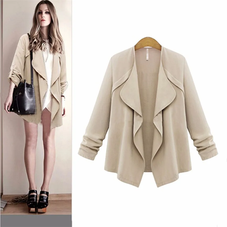 Длинная Элегантная ветровка для женщин сезон осень весна однотонное Свободное