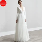 Женское свадебное платье It's yiiya, белое платье из мягкого атласа с длинными рукавами и V-образным вырезом на лето 2022