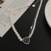 korean charms elegant crystal necklace for women metal vintage y2k choker necklace gossip girls 90s style romantic pearl aesthet