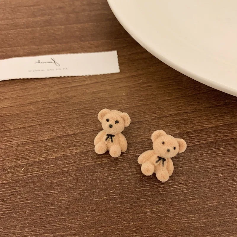 

New Korean Kawaii Funny Plush Small Stud Earrings Cute Bow Bear Statement Dainty Earring Fashion Jewelry 2021 Romantic Wholesale