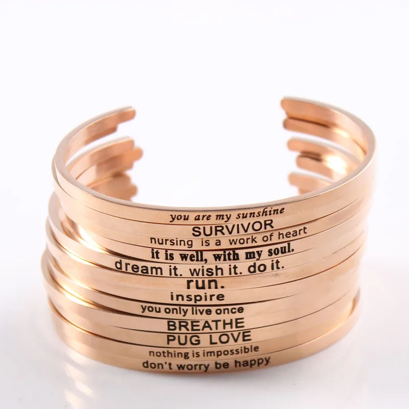 2021 Новый Розовое золото 3 2 мм Нержавеющая сталь ремешок браслет гравировка LIVE LAUGH