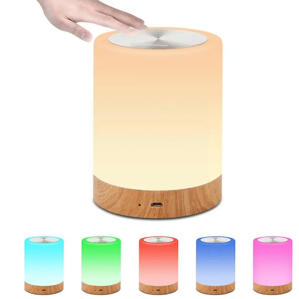 

Wood Grain Charging Night Light Led Bedside Table Usb Rechargeable Dimmable Colorful Ambient Lamp U7b7