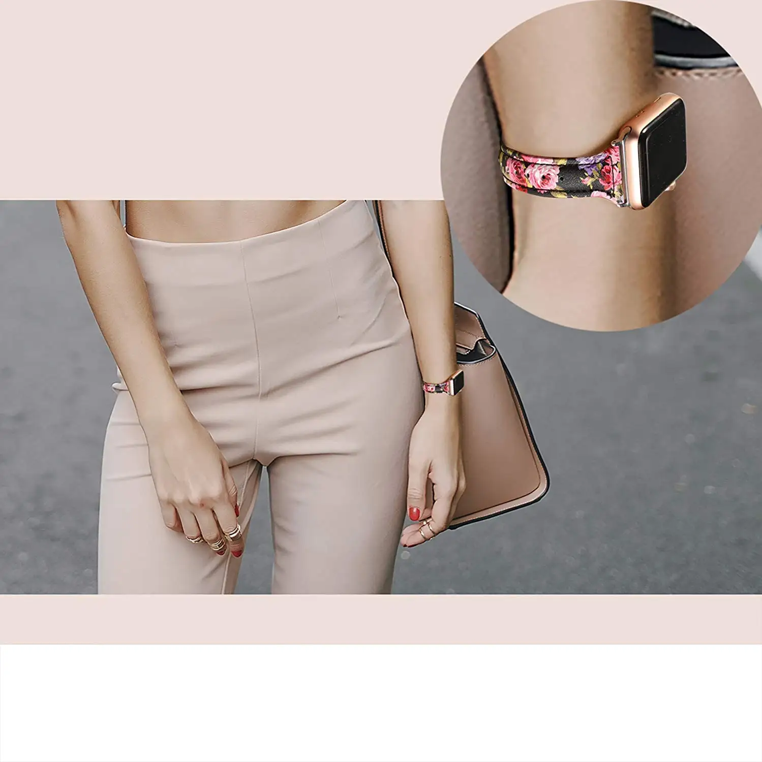 

Leather Watch Bracelet for Apple Watch Band 42/44/40/38mm IWatch Series SE 654 Woman Steel Buckle Printed Thin Wrist Belt Strap