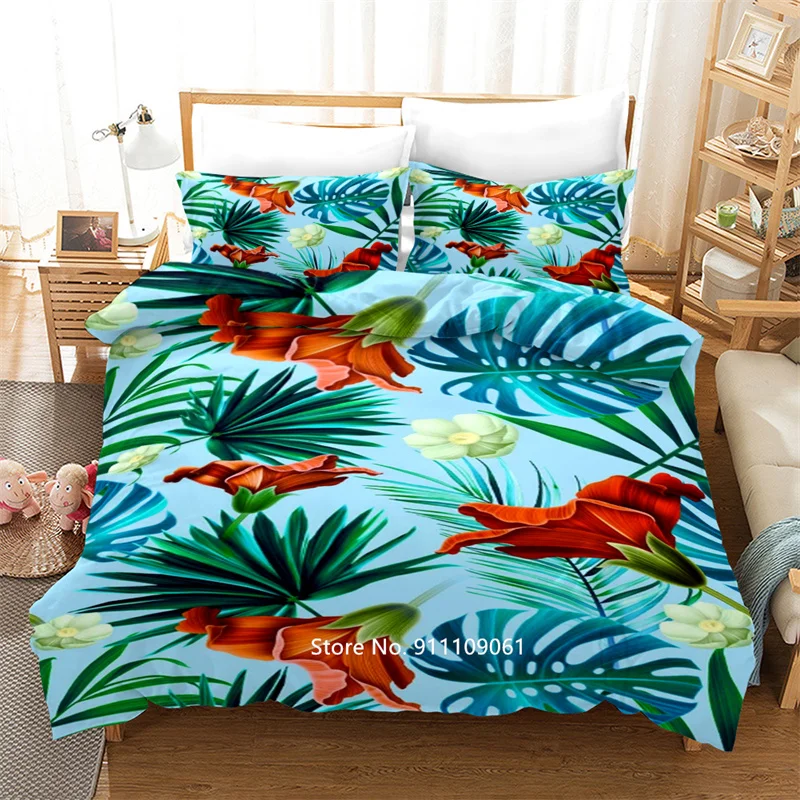Цветной цветы зеленые постельные принадлежности с изображением листьев мягкие