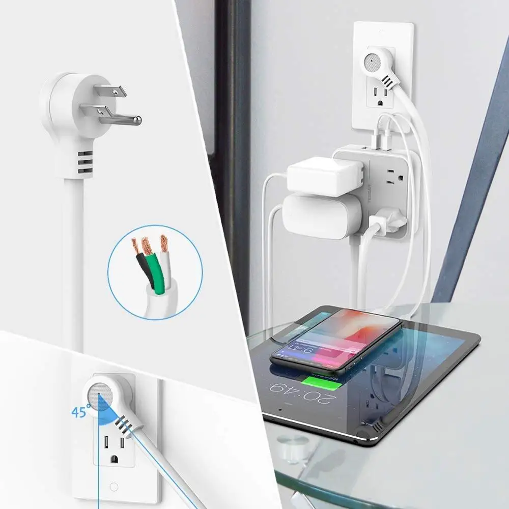 Удлинитель TESSAN с 3 USB портами и 4 розетками удлинитель длиной 5 футов вилка