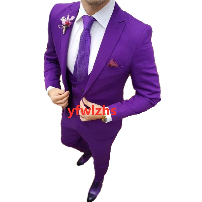 

Handsome One Button Groomsmen Peak Lapel Groom Tuxedos Men Suits Wedding/Prom/Dinner Best Blazer(Jacket+Pants+Vest+Tie) 437