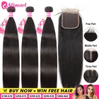 Алиперл волосы 100% человеческие волосы пряди с 4x4 кружева закрытие бразильские прямые волосы плетение 3 пряди Али жемчужные волосы для наращивания