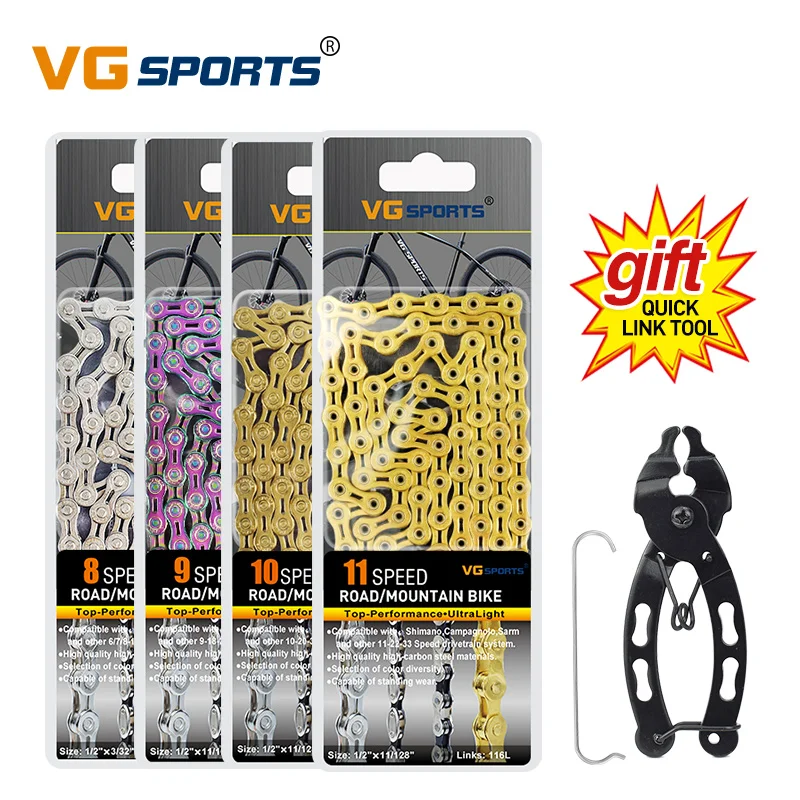 VG Sports 6 7 8 9 10 11 цепь для скоростного велосипеда Velocidade титановая Радужная Золотая