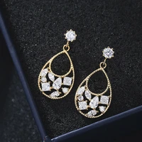 de125 fashion sweet geometry zircon copper hollow out earrings girls gift party banquet womens jewelry earrings 2021