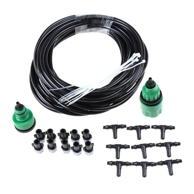 Water Mist Cooling System Fog Nozzle Outdoor Garden Terrace Greenhouse Plant Spray Hose Watering Kit | Дом и сад