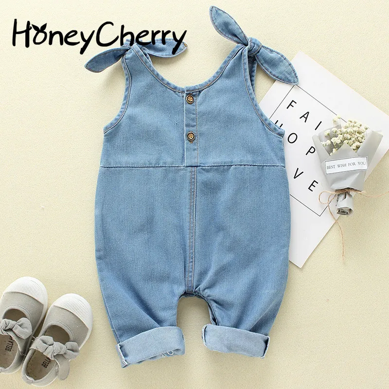 Летний комбинезон для маленьких девочек Брюки младенцев Джинсы малышей с поясом