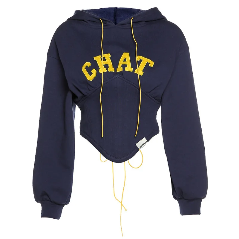 

Autumn Fashion Letter Slim Bandage Pullover Women Hoodie Embroidery 2020 New Streetwear Female Midriff Sweatshirt