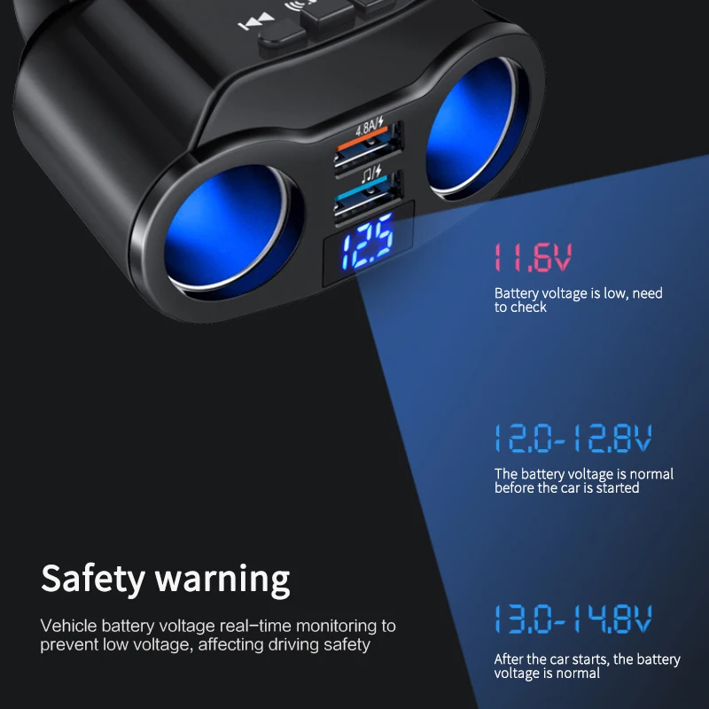 

Dual USB Vehicle Auto Car Charger Fast Charging Adapter Cigarette Lighter LED Receiver Wireless Bluetooth Transmitter MP3 Player