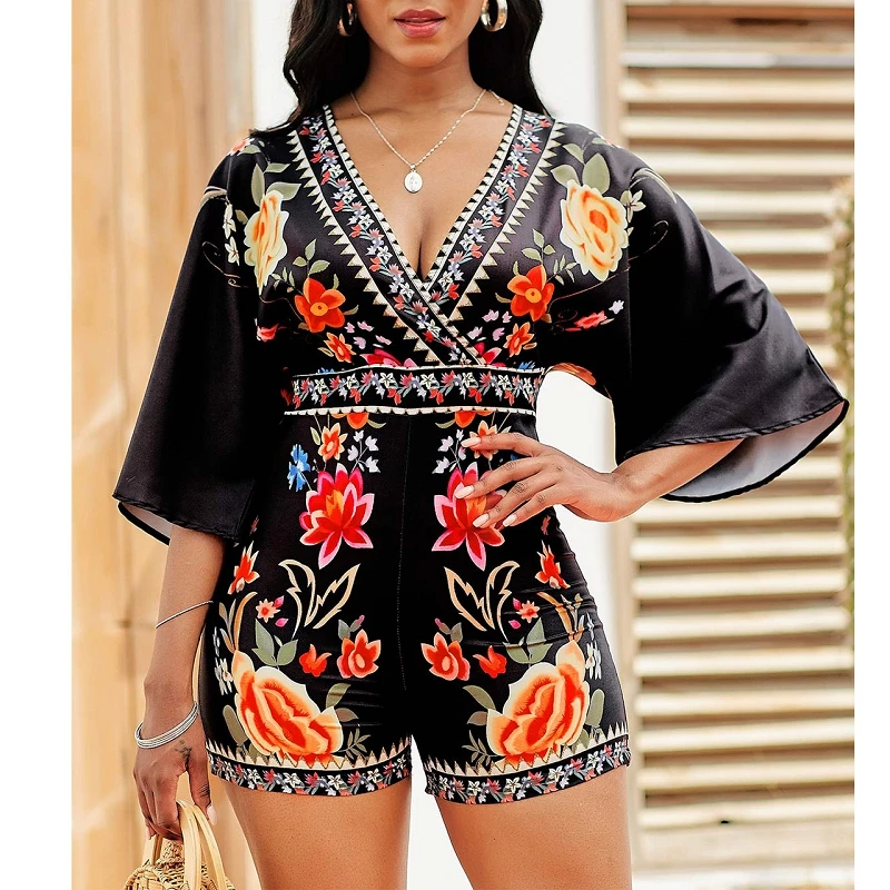 

Summer Women Casual Hollow Out Embroidery Zipper High Waist Loose Print Straight Jumpsuits
