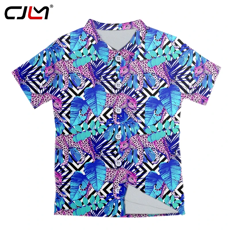 

CJLM 3D Print Summer Hot Sell Men's Beach Shirt Fashion Short Sleeve flower leopard Loose Casual Shirts Plus SIZE 5XL Hawaiian